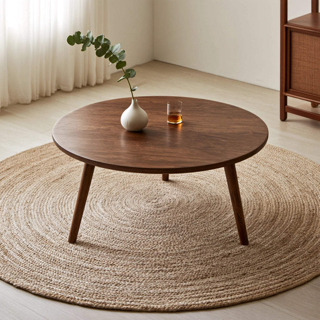 Table d'appoint ronde en bois, coloris brun foncé