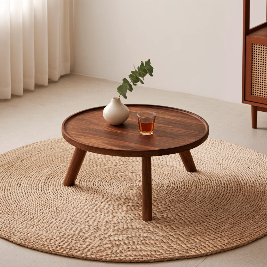 Table d'appoint ronde en bois, coloris brun foncé