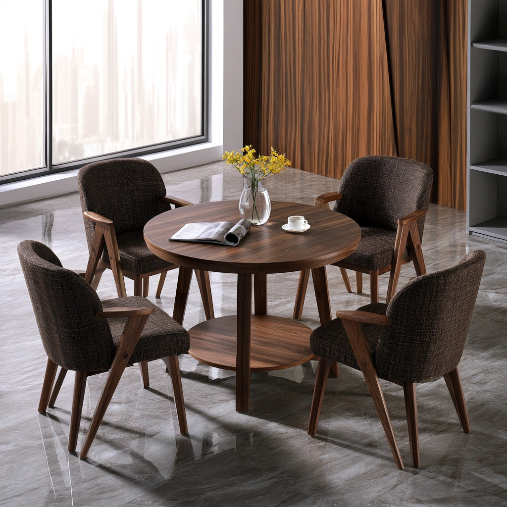 Ensemble repas table et quatre chaises aux lignes épurées, coloris gris