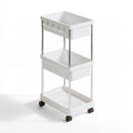 Chariot de rangement étroit aux lignes épurées sur roulettes à trois niveaux, coloris blanc