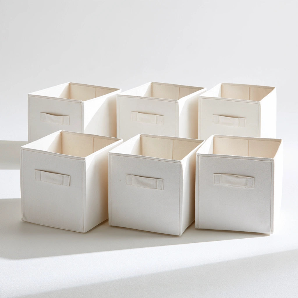 Lot de boîtes de rangement pliantes en tissu avec rangement, coloris blanc