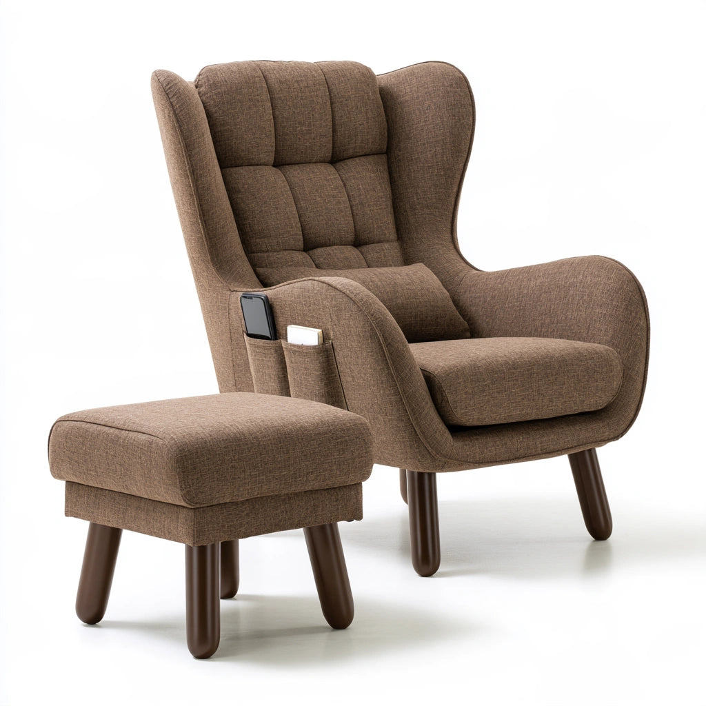 Fauteuil d'appoint aux lignes épurées à dossier haut, coloris brun