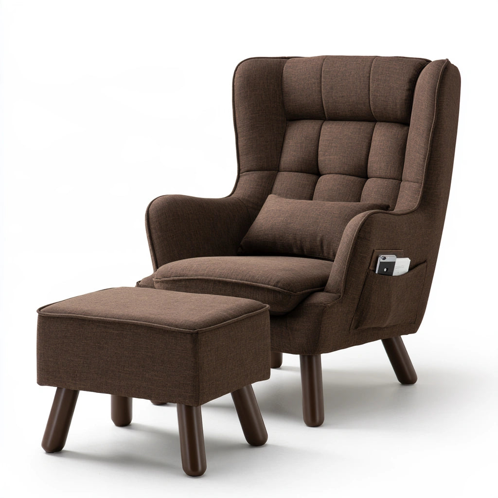 Fauteuil d'appoint aux lignes épurées à dossier haut, coloris brun