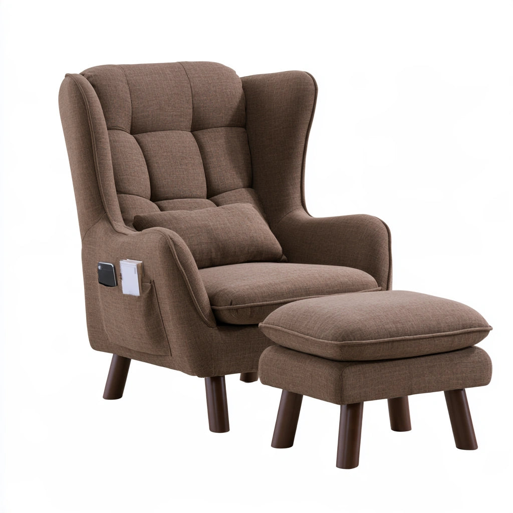 Fauteuil d'appoint aux lignes épurées à dossier haut, coloris brun