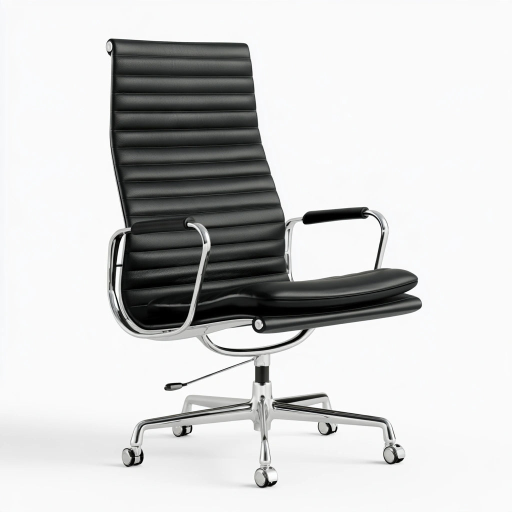 Fauteuil de bureau ergonomique en cuir à dossier haut, coloris noir
