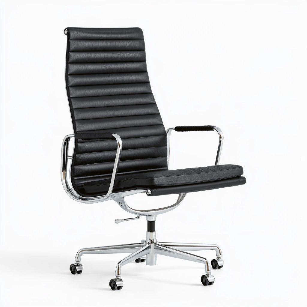 Fauteuil de bureau ergonomique en cuir à dossier haut, coloris noir